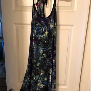 Silky and flowy midi dress blue and green, purple